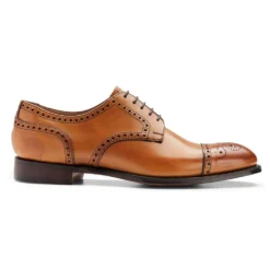 Cheaney Andrew Derby Semi Brogue In Light Chestnut Calf Leather