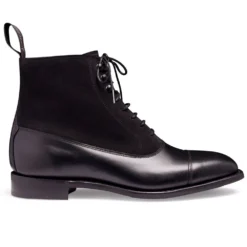 Cheaney Anna D Balmoral Boot In Black Calf Leather/Black Suede
