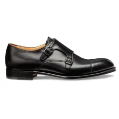 Cheaney Edmund Double Buckle Monk Shoe In Black Calf Leather