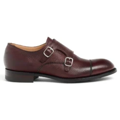 Cheaney Edmund II R Double Buckle Monk Shoe In Burgundy Grain Leather