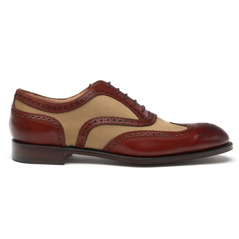 Cheaney Edwin Two Tone Oxford Brogue In Dark Leaf Calf/Sand Canvas 1 Cheaney Edwin Two Tone Oxford Brogue In Dark Leaf Calf/Sand Canvas