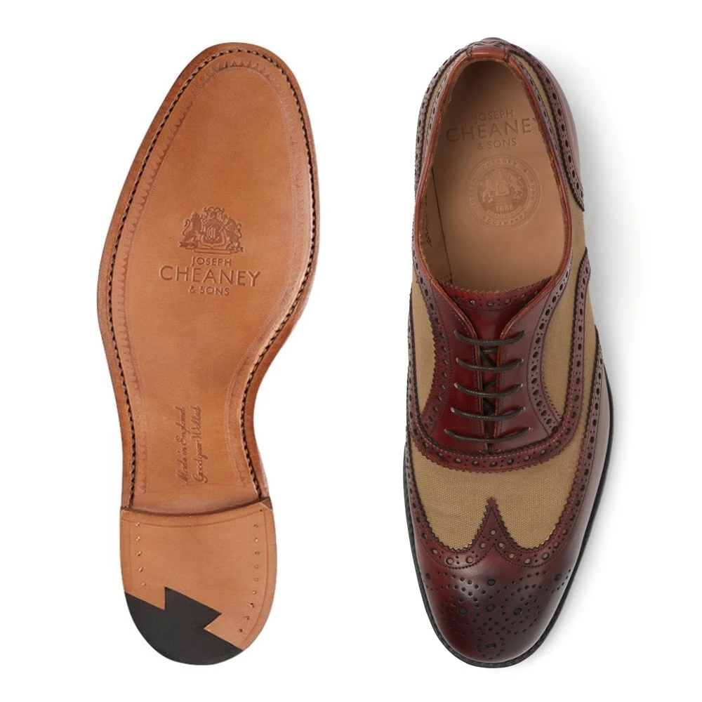 Cheaney Edwin Two Tone Oxford Brogue In Dark Leaf Calf/Sand Canvas 2 Cheaney Edwin Two Tone Oxford Brogue In Dark Leaf Calf/Sand Canvas - Image 2