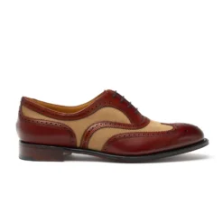 Cheaney Milly Oxford Brogue In Dark Leaf Calf Leather/Sand Canvas