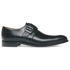 Cheaney Moorgate Plain Buckle Monk Shoe In Black Calf Leather