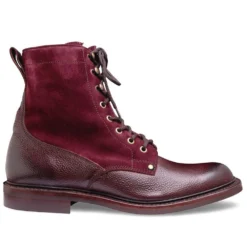 Zeg Shoes Shop 17 Cheaney Scott R Shearling Lined Derby Boot In Burgundy Grain Leather And Plum Suede