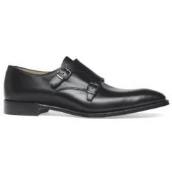 Cheaney Tiverton Double Buckle Monk Shoe In Black Calf Leather