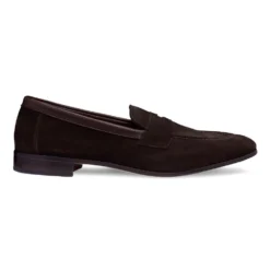 Cheaney Toby Collapsible Penny Loafer In Bitter Chocolate Suede