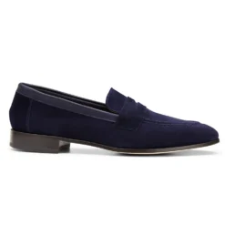 Cheaney Toby Collapsible Penny Loafer In Indigo Suede