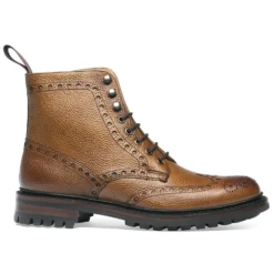 Cheaney Tweed C Derby Brogue Boot In Almond Grain Leather