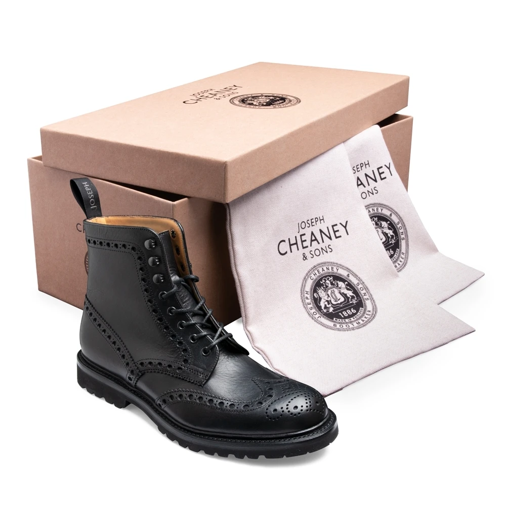 Cheaney Tweed GV Derby Brogue Boot In Black Eco Oiled Leather 4 Cheaney Tweed GV Derby Brogue Boot In Black Eco Oiled Leather - Image 4