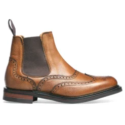 Cheaney Victoria R Wingcap Brogue Chelsea Boot In Almond Grain Leather
