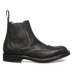 Cheaney Victoria R Wingcap Brogue Chelsea Boot In Black Grain Leather