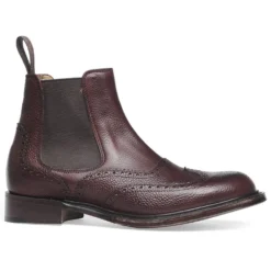 Cheaney Victoria R Wingcap Brogue Chelsea Boot In Burgundy Grain Leather