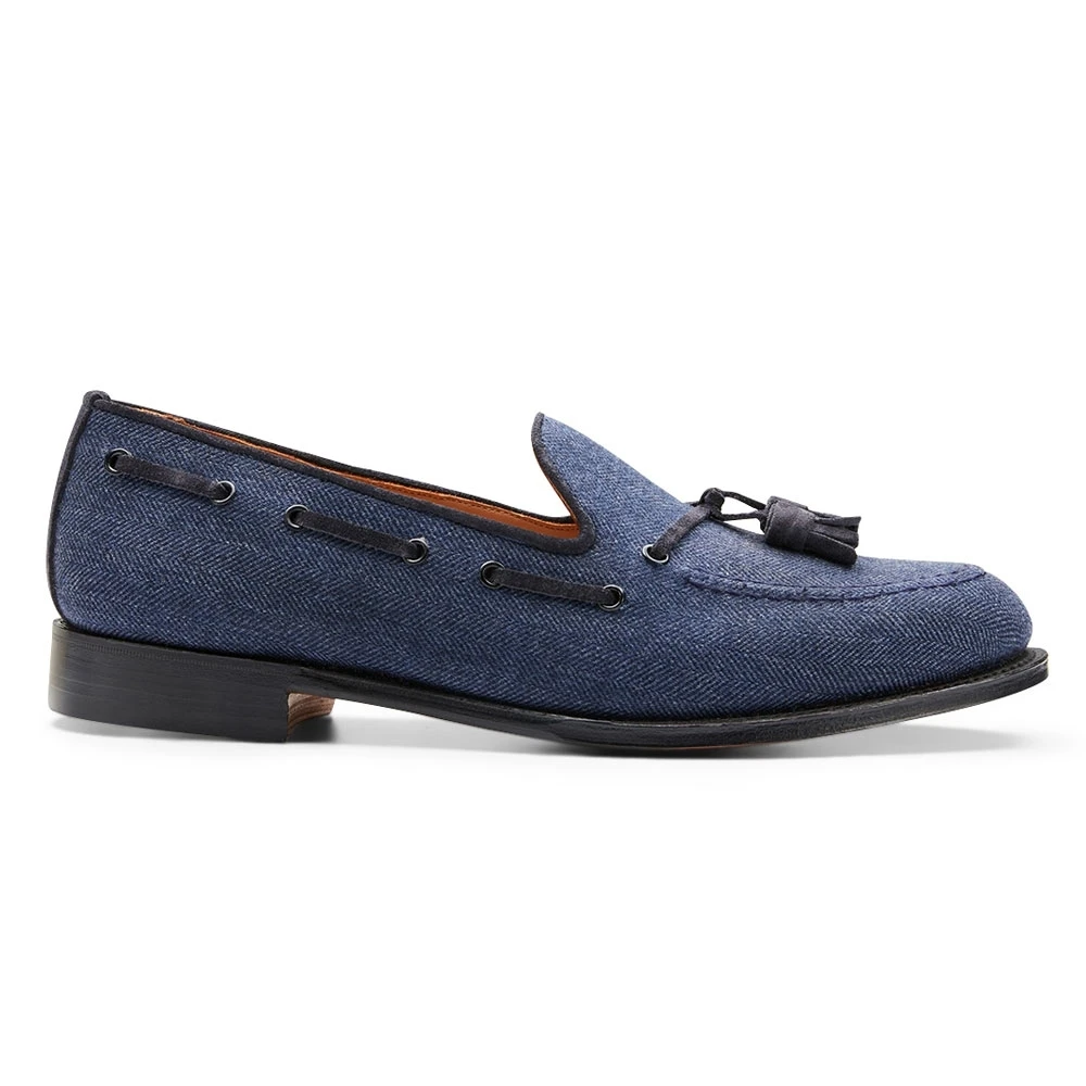 Cheaney Wills Tassel Loafer In Navy Moons/Oceano Suede 1 Cheaney Wills Tassel Loafer In Navy Moons/Oceano Suede