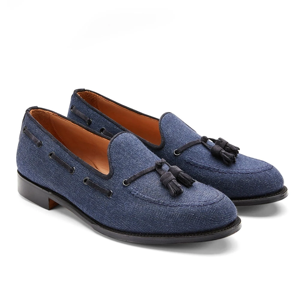Cheaney Wills Tassel Loafer In Navy Moons/Oceano Suede 2 Cheaney Wills Tassel Loafer In Navy Moons/Oceano Suede - Image 2