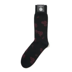 Corgi Floral Pattern Black/Burgundy Mens Cotton Socks