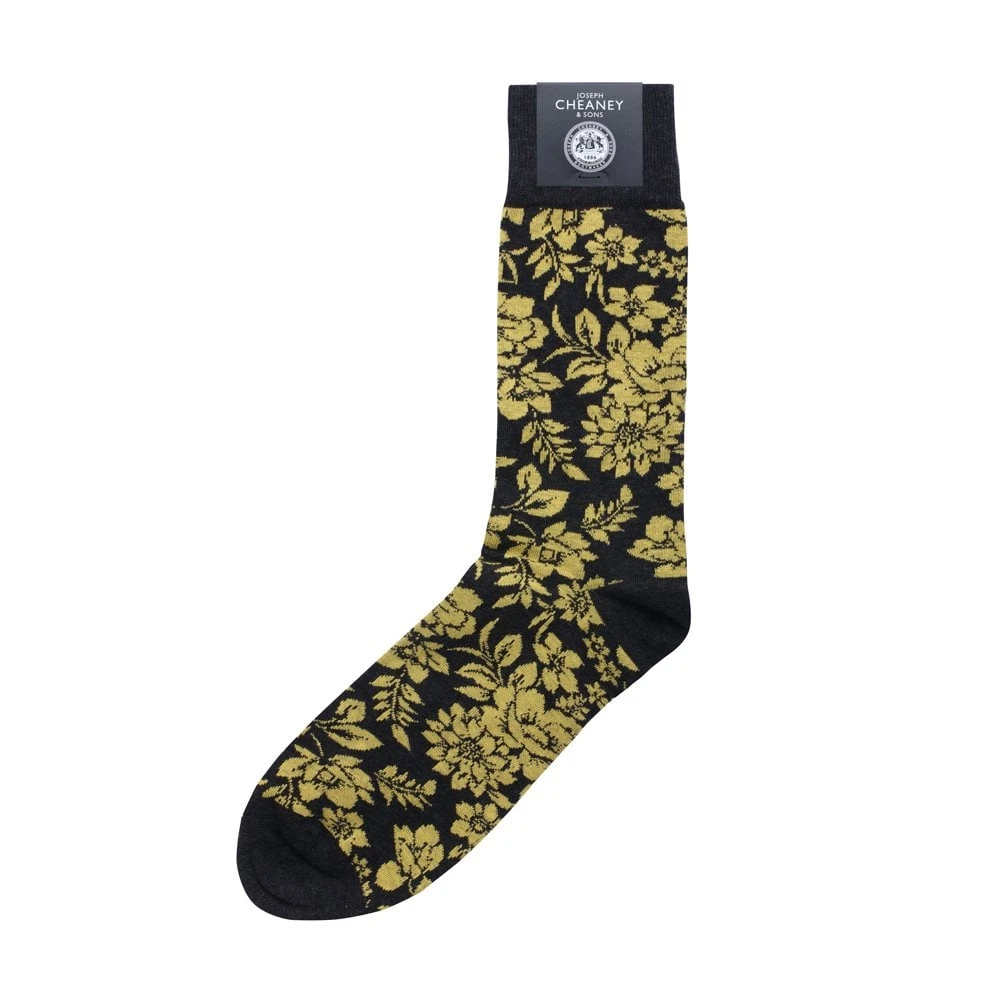 Corgi Floral Pattern Black Palenta Mens Cotton Socks 1 Corgi Floral Pattern Black Palenta Mens Cotton Socks