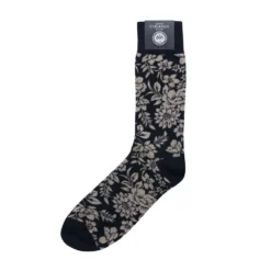 Corgi Floral Pattern French Navy Mens Cotton Socks