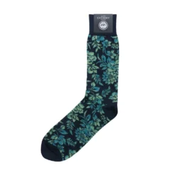Corgi Floral Pattern Navy Mens Cotton Socks
