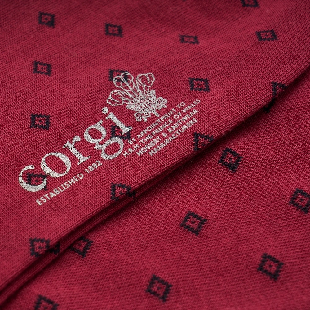 Corgi Geo Print Burgundy Mens Cotton Socks 2 Corgi Geo Print Burgundy Mens Cotton Socks - Image 2