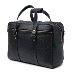Croots X Cheaney Traveller Bag In Black Grain Leather