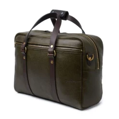Croots X Cheaney Traveller Bag In Olive Grain Leather